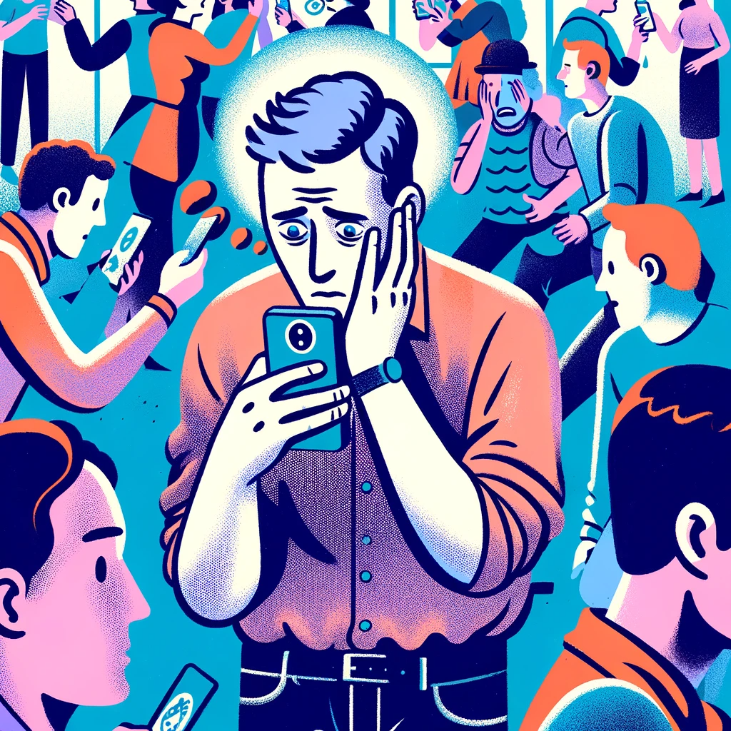 Image dun home regardant son cellulaire en mode FOMO